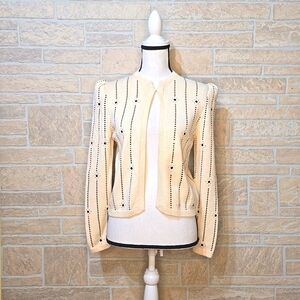 ST JOHN MARIE GRAY SANTANA Rhinestone Cardigan Sweater Cream Black